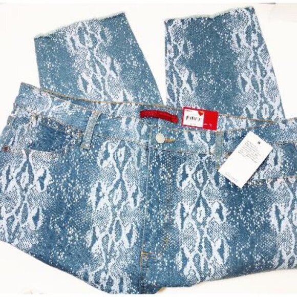 Jennifer Lopez Womens Blue Snakeskin High Rise Raw Hem Cropped Jeans Sz 10 New - Picture 4 of 9